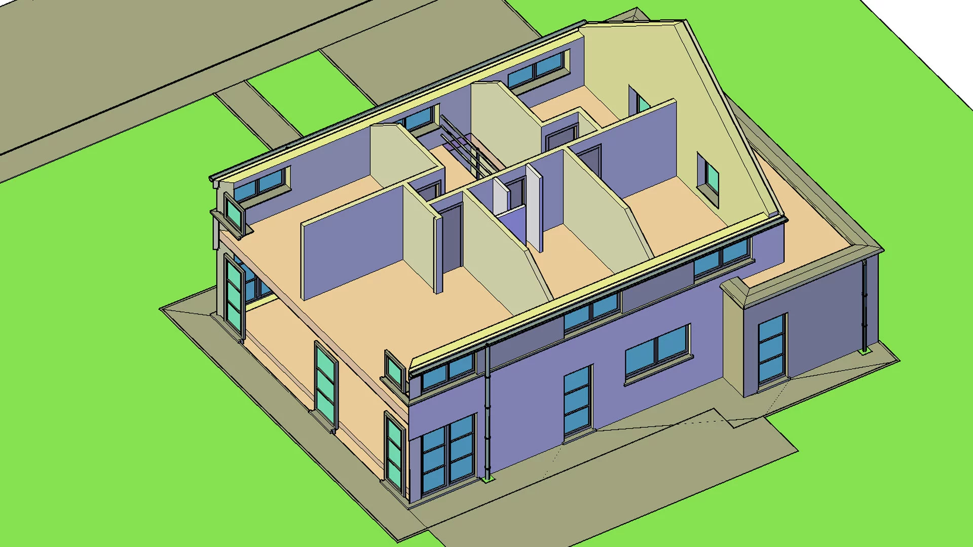 a 3d rendu of an house without walls