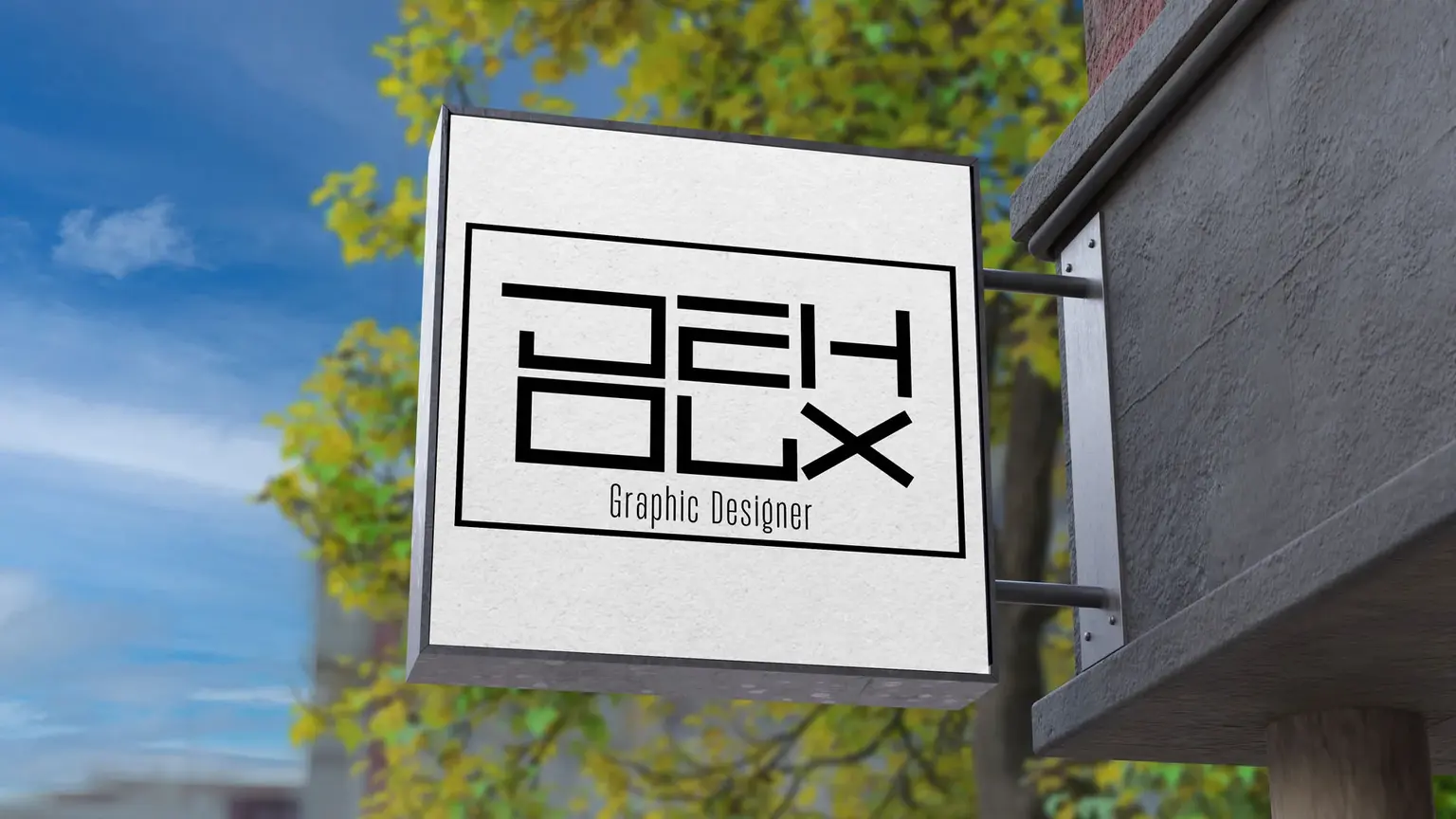 white mockup of my logo on a storefront