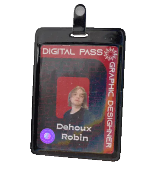 An animated 3D badge of Dehoux Robin  